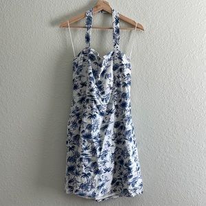 Abercrombie & Fitch mini linen white & blue palm print dress